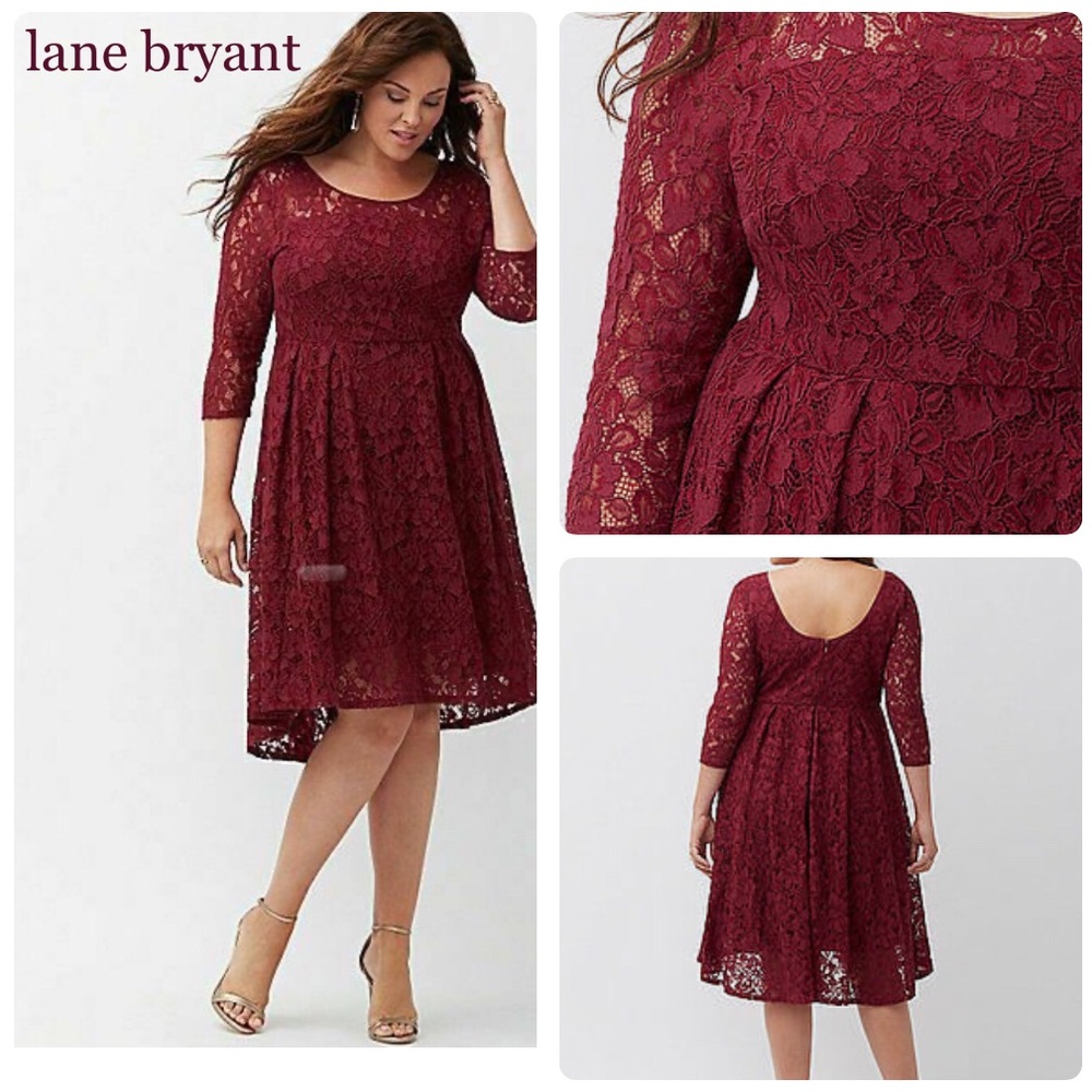 22W Lane Bryant Fit and Flare Lace Illusion Dress with High-Low Hemline